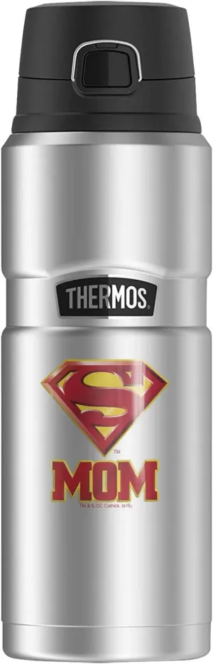 Superman Super Mom Shield Logo, THERMOS STAINLESS KING Stainless Steel Drink Bottle, Vacuum insulated & Double Wall, 24oz