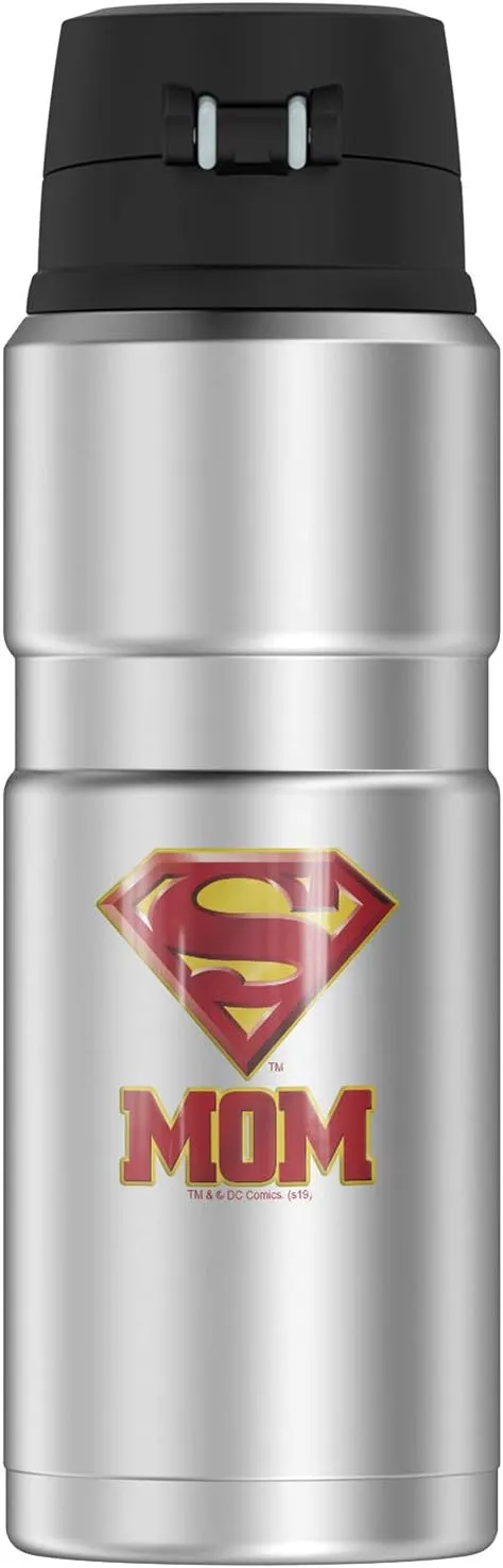 Superman Super Mom Shield Logo, THERMOS STAINLESS KING Stainless Steel Drink Bottle, Vacuum insulated & Double Wall, 24oz