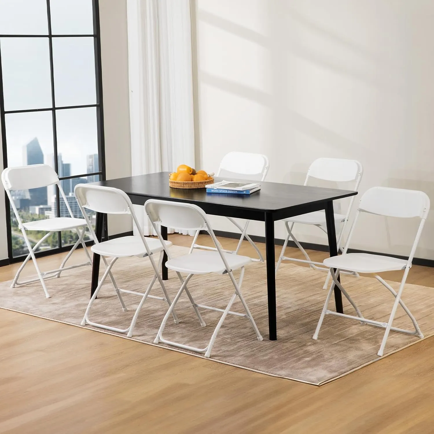 Sweetcrispy Folding Chair 4 Pack, Plastic Foldable Chairs with 330-Pound Capacity, Sturdy Metal Portable Chair, Easy to Use and Store, Outdoor and Indoor, for Home, Office, Party, Comfy, White