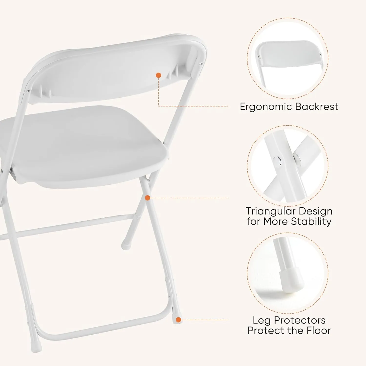 Sweetcrispy Folding Chair 4 Pack, Plastic Foldable Chairs with 330-Pound Capacity, Sturdy Metal Portable Chair, Easy to Use and Store, Outdoor and Indoor, for Home, Office, Party, Comfy, White