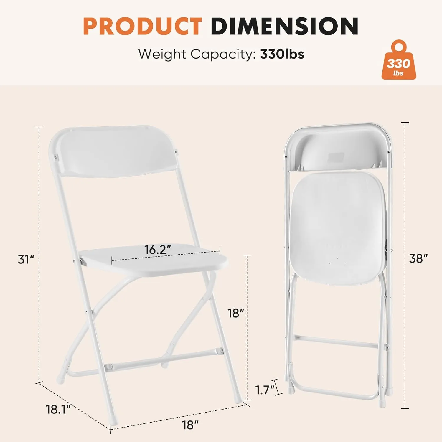 Sweetcrispy Folding Chair 4 Pack, Plastic Foldable Chairs with 330-Pound Capacity, Sturdy Metal Portable Chair, Easy to Use and Store, Outdoor and Indoor, for Home, Office, Party, Comfy, White