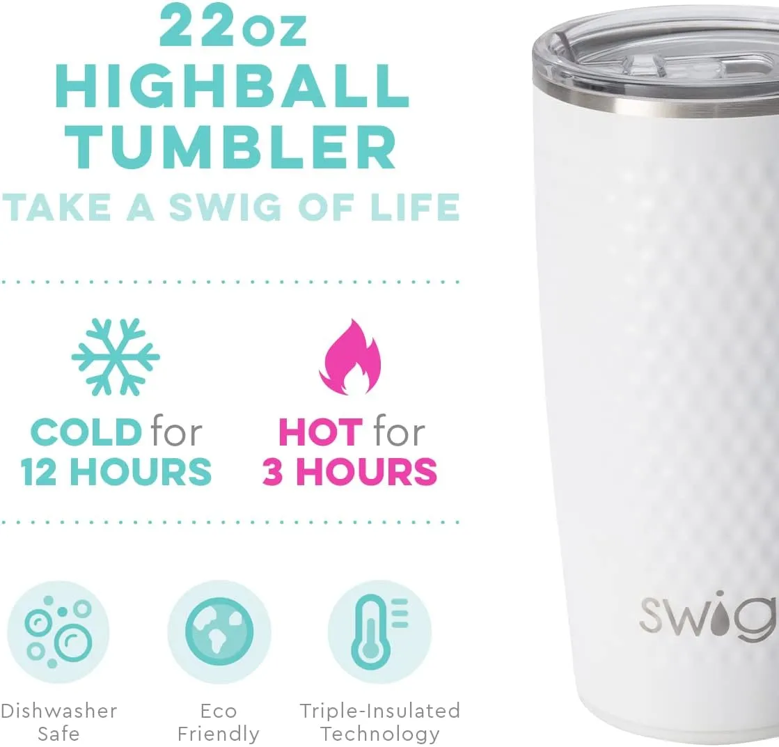 Swig Life 22oz Triple Insulated Highball Tumbler with Lid, Dishwasher Safe, Double Wall, and Vacuum Sealed Travel Coffee Mug Tumbler in Golf Ball with Golf Ball Textured Frame