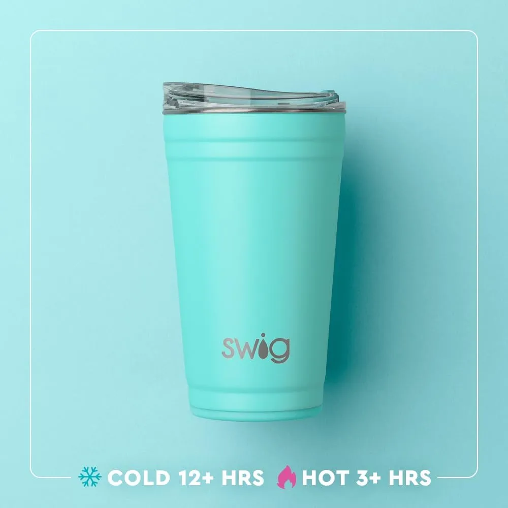 Swig Life 24oz Party Cup, Stackable Insulated Travel Coffee Tumbler with EZ Slider Lid, Cup Holder Friendly Travel Thermos, Stainless Steel 24 oz Tumbler, Reusable Coffee Mug (Busy Bee)
