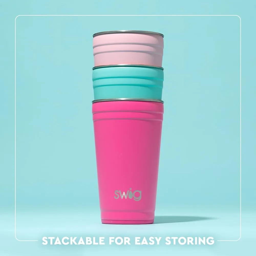 Swig Life 24oz Party Cup, Stackable Insulated Travel Coffee Tumbler with EZ Slider Lid, Cup Holder Friendly Travel Thermos, Stainless Steel 24 oz Tumbler, Reusable Coffee Mug (Busy Bee)