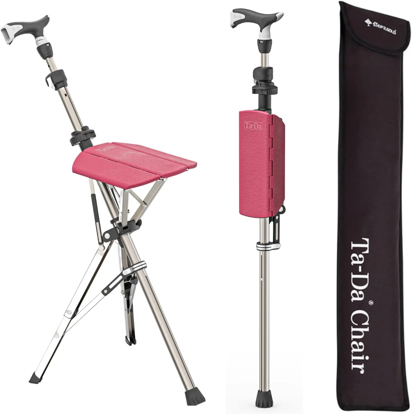 Ta-Da Chair Series 1 Pro, Portable Trekking Hiking Pole, Folding Walking Stick with Seat, Walking Cane with Chair, Foldable Chair, Lightweight Aluminum, Easy Carry and Storage, Anti-Slip