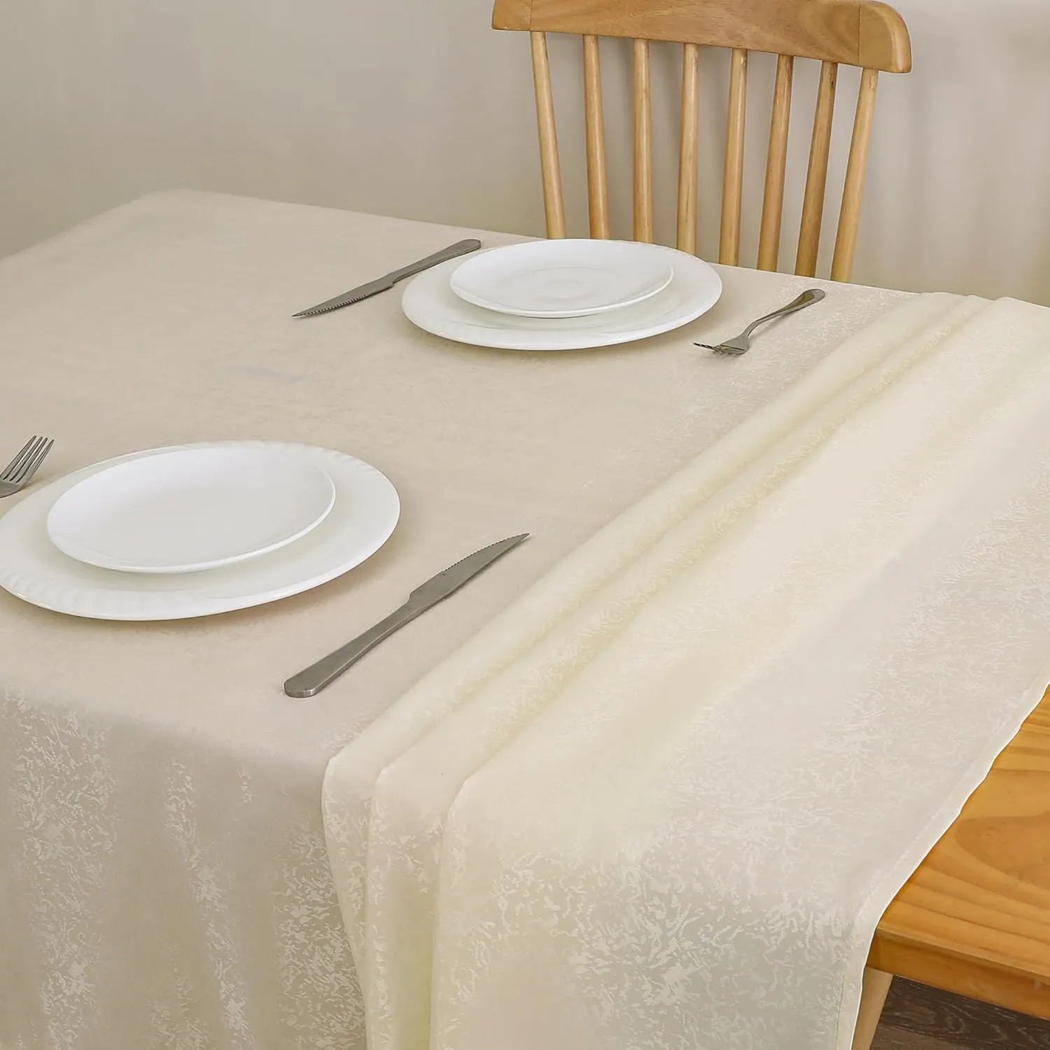 Tablecloth Cream Jacquard Rectangle Table Cloth 54 X 84 Inch, Water Resistant and Wrinkle Free Table Cover for Outdoor,Indoor,Party,Wedding,Dining Room