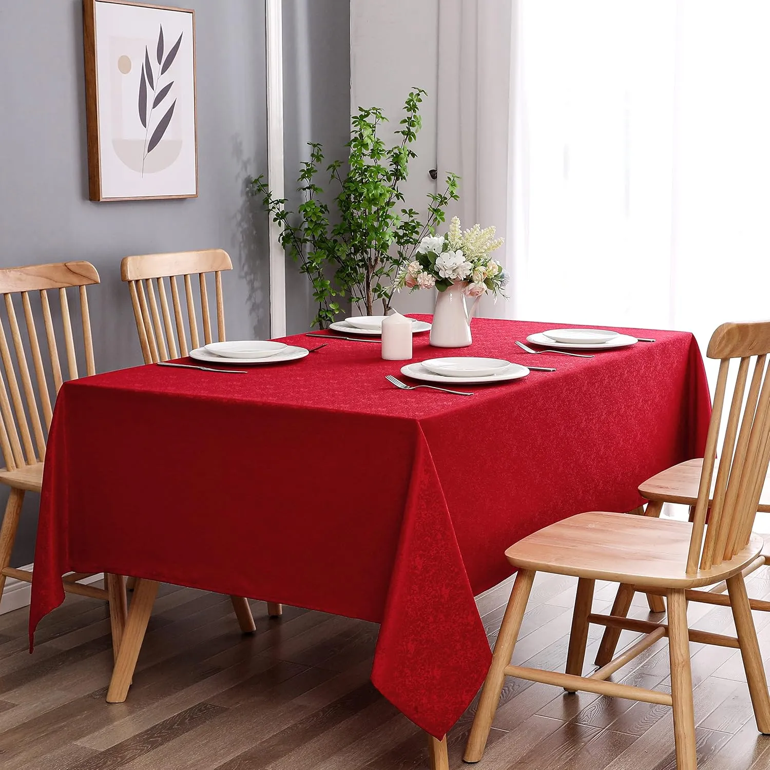 Tablecloth Red Jacquard Rectangle Table Cloth 54 X 84 Inch, Water Resistant and Wrinkle Free Table Cover for Outdoor,Indoor,Party,Wedding,Dining Room