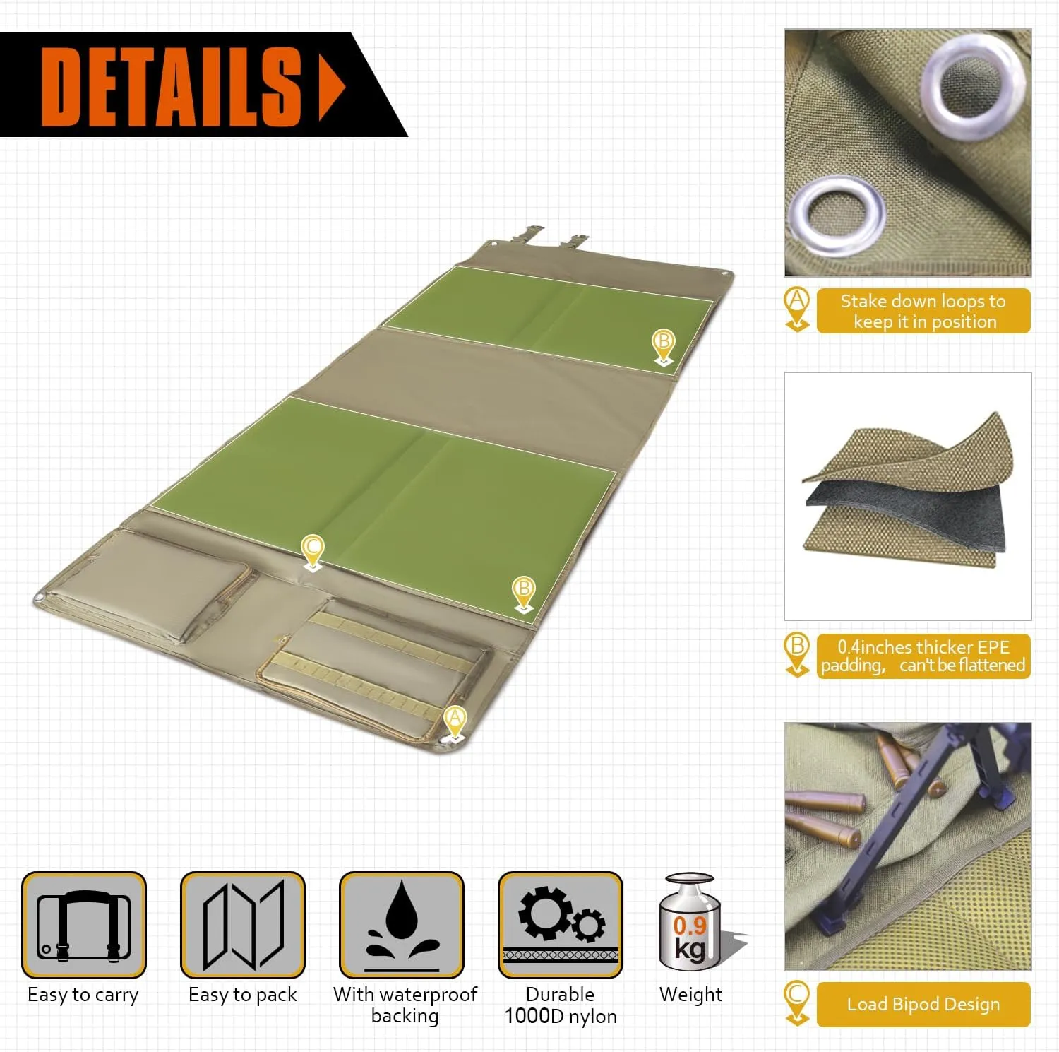 Tactical Shooting Mat, Extra Large Hunting Shooting Mats Prone Padded Roll Up Portable Waterproof Hunting Mats Accessories Non-Slip Durable Shooting Rest for Shooters Range Rifle