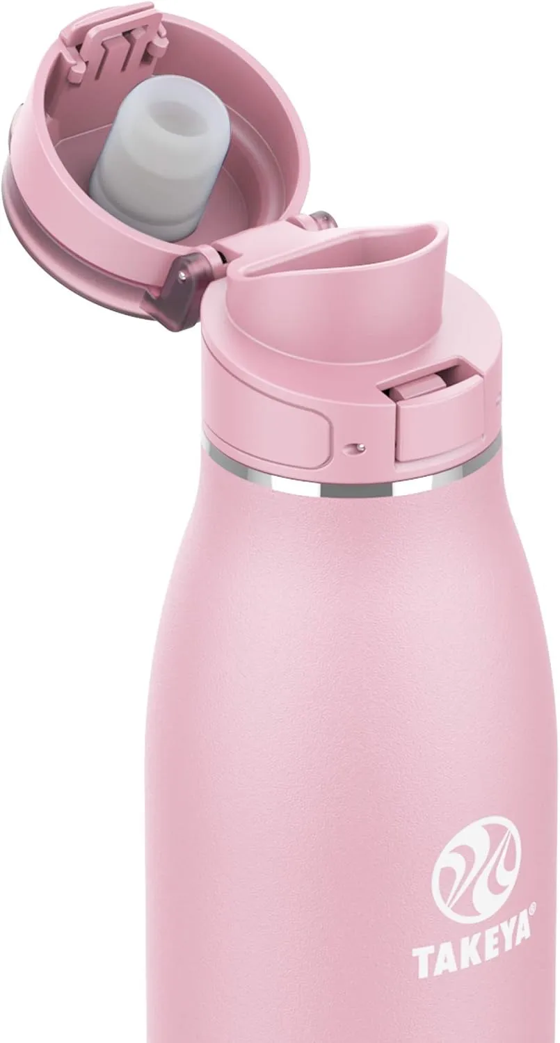 Takeya 885395522074 Traveler Insulated Stainless Steel Bottle, Flip Cap Blush 17oz