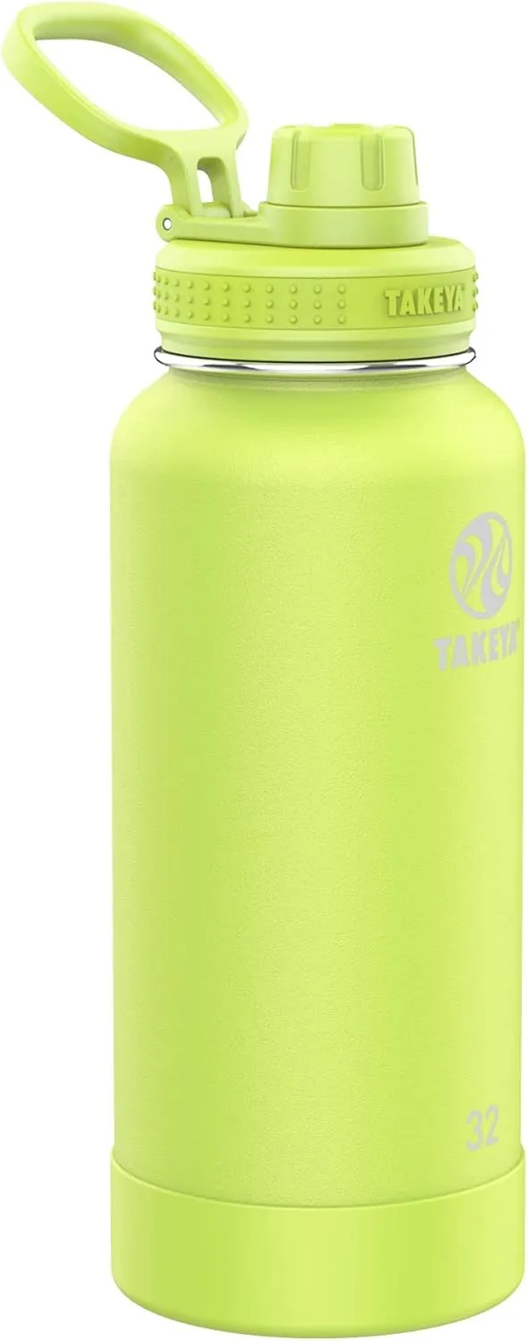 Takeya Actives 32 oz Vacuum Insulated Stainless Steel Water Bottle with Spout Lid, Premium Quality, Citron Green