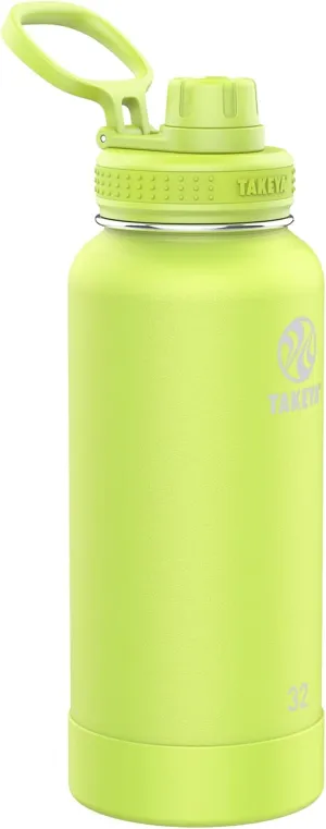 Takeya Actives 32 oz Vacuum Insulated Stainless Steel Water Bottle with Spout Lid, Premium Quality, Citron Green