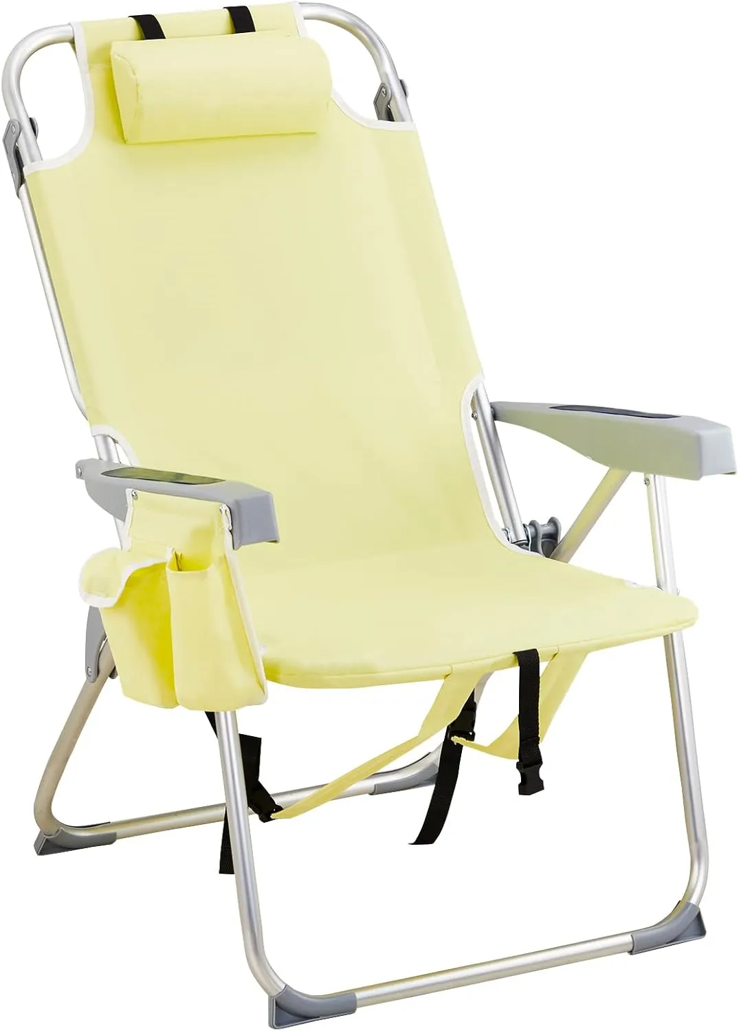 Tall Beach Chair,Folding Tall Backpack Beach Chair with 5 Positions,Lightweight Beach Camping Chairs with Cooler Bag,Cup Holders,Towel Bar for Adults (Yellow)