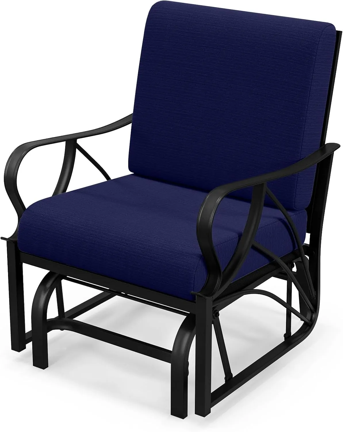 Tangkula Outdoor Patio Glider, Metal Framed Gliding Chair with Cushion, Ergonomic Single-Person Outdoor Patio Chair with Curved Armrest, Smooth Rocking Arms, and Sprayed Finish for Porch, Patio