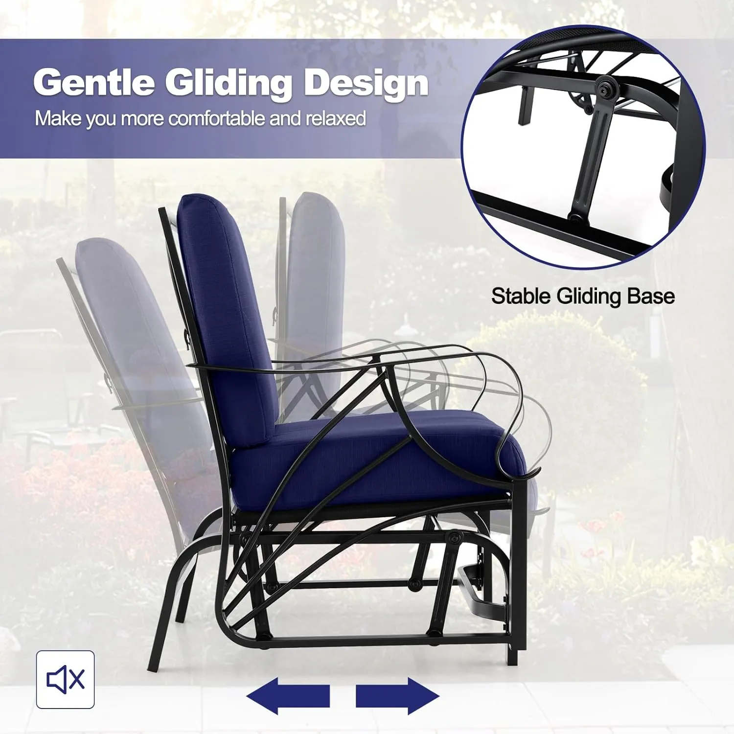 Tangkula Outdoor Patio Glider, Metal Framed Gliding Chair with Cushion, Ergonomic Single-Person Outdoor Patio Chair with Curved Armrest, Smooth Rocking Arms, and Sprayed Finish for Porch, Patio