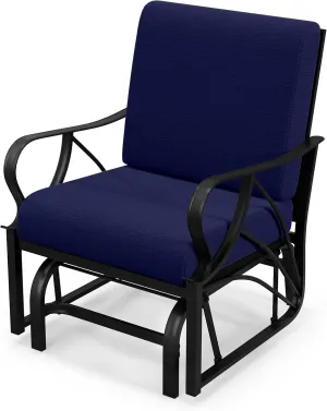 Tangkula Outdoor Patio Glider, Metal Framed Gliding Chair with Cushion, Ergonomic Single-Person Outdoor Patio Chair with Curved Armrest, Smooth Rocking Arms, and Sprayed Finish for Porch, Patio