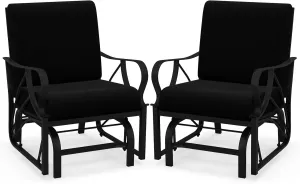 Tangkula Outdoor Patio Glider, Metal Framed Gliding Chair with Cushion, Ergonomic Single-Person Outdoor Patio Chair with Curved Armrest, Smooth Rocking Arms for Porch, Patio (2)