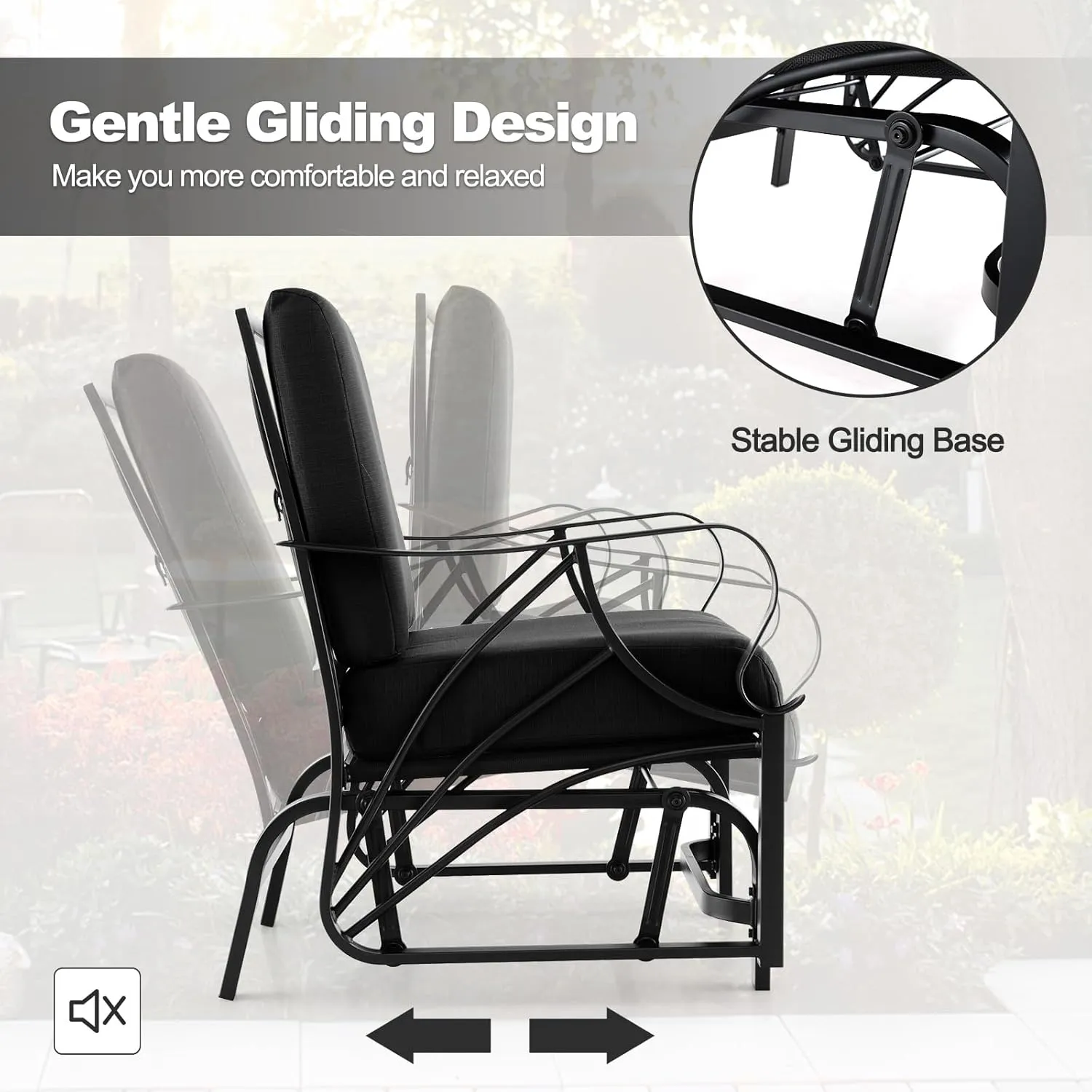 Tangkula Outdoor Patio Glider, Metal Framed Gliding Chair with Cushion, Ergonomic Single-Person Outdoor Patio Chair with Curved Armrest, Smooth Rocking Arms for Porch, Patio (2)