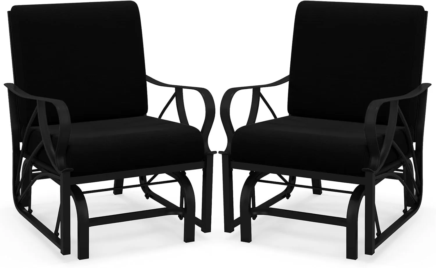 Tangkula Outdoor Patio Glider, Metal Framed Gliding Chair with Cushion, Ergonomic Single-Person Outdoor Patio Chair with Curved Armrest, Smooth Rocking Arms for Porch, Patio (2)