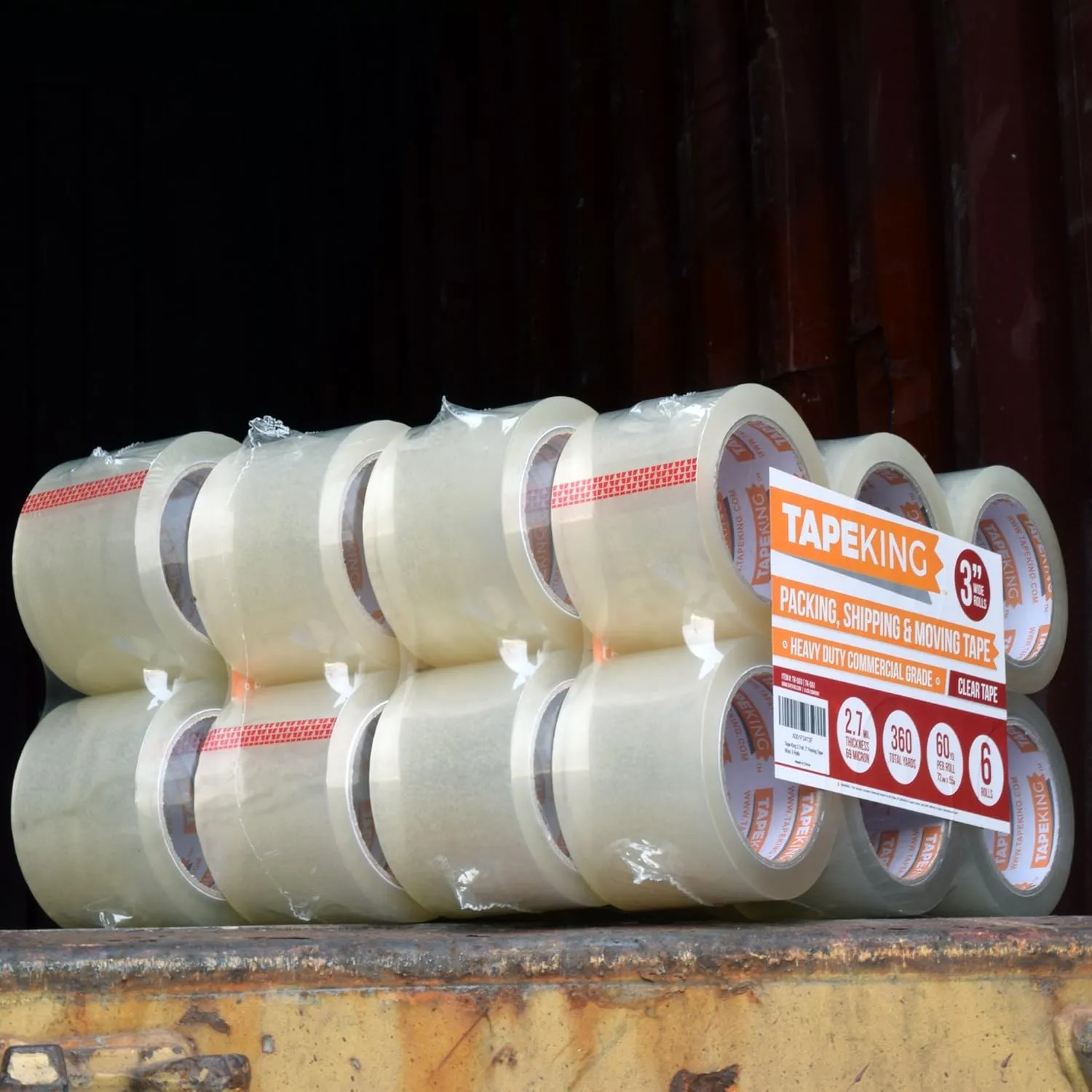 Tape King Clear Packing Tape 3 Inch Wide (Case of 24 Rolls) - 60 Yards Per Refill Roll, (2.7mil Thick) Strong Sealing Adhesive Industrial Depot Tapes for Moving, Packaging, Shipping, Office & Storage