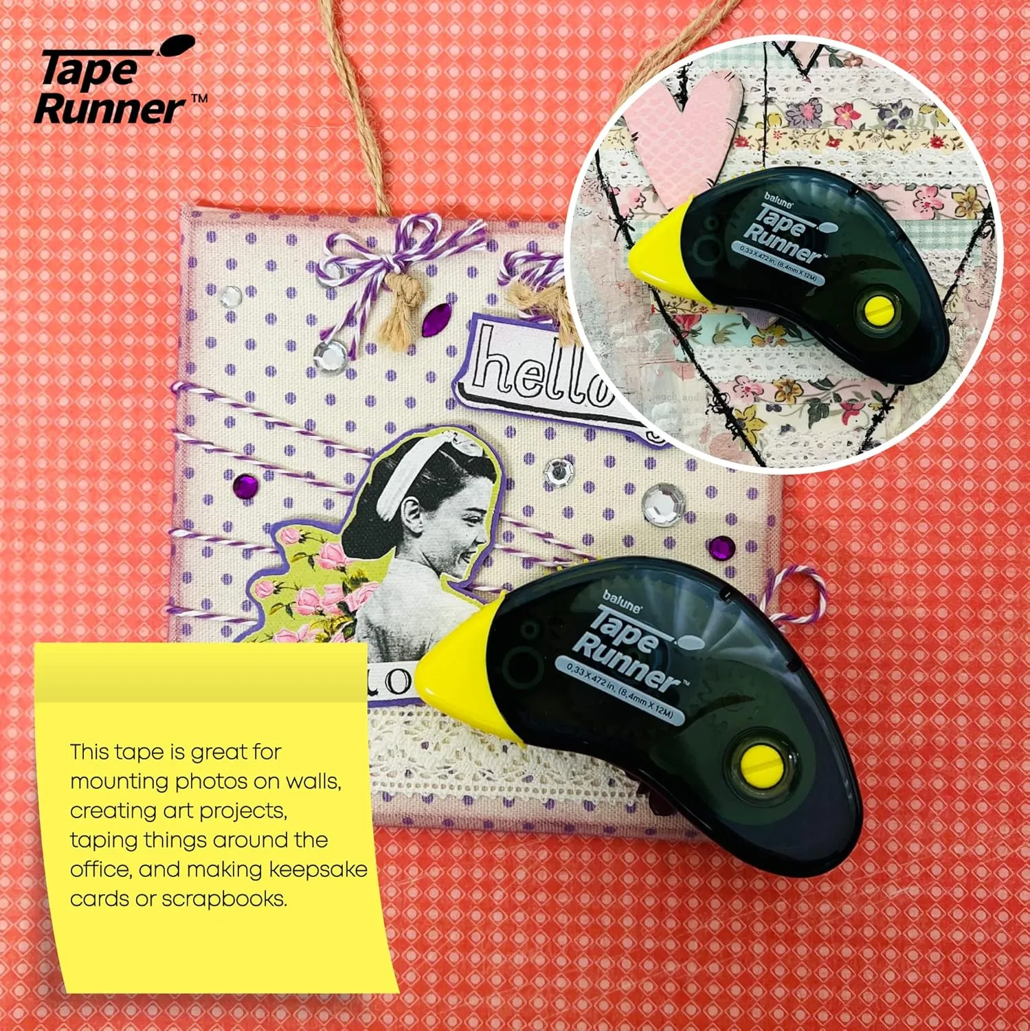 Tape Runner - Double Sided Adhesive with Dispenser Roller Included - Acid Free, Sticky, Clear & Transparent - Ideal for Scrapbooking, Crafts & More - Boomerang (417 inches per cartridge), 5 Cartridges