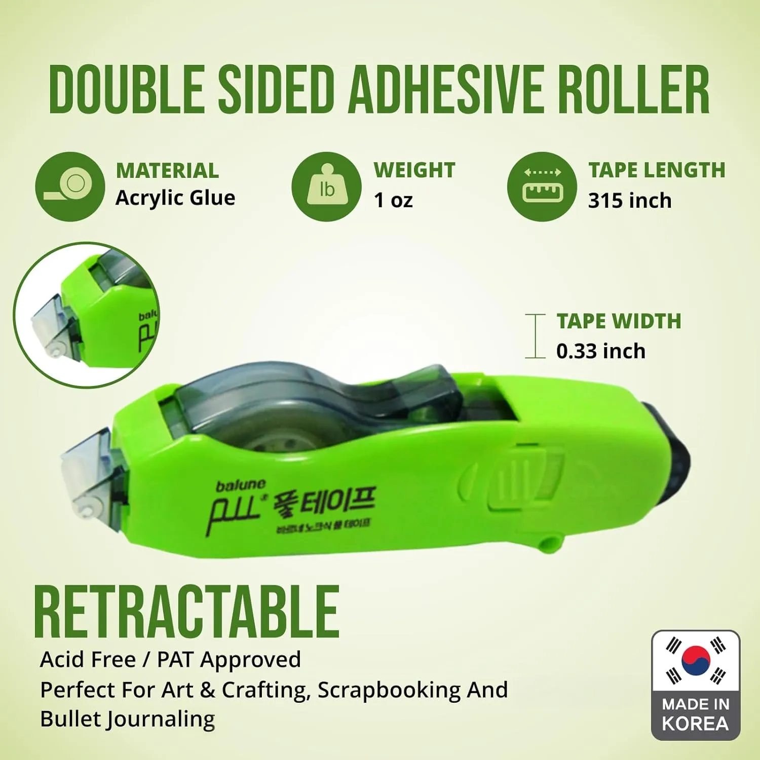 Tape Runner - Double Sided Adhesive with Dispenser Roller Included - Acid Free, Sticky, Transparent - Ideal for Scrapbooking, Crafts & More - Retractable (315 inches per Cartridge), 5 Cartridges
