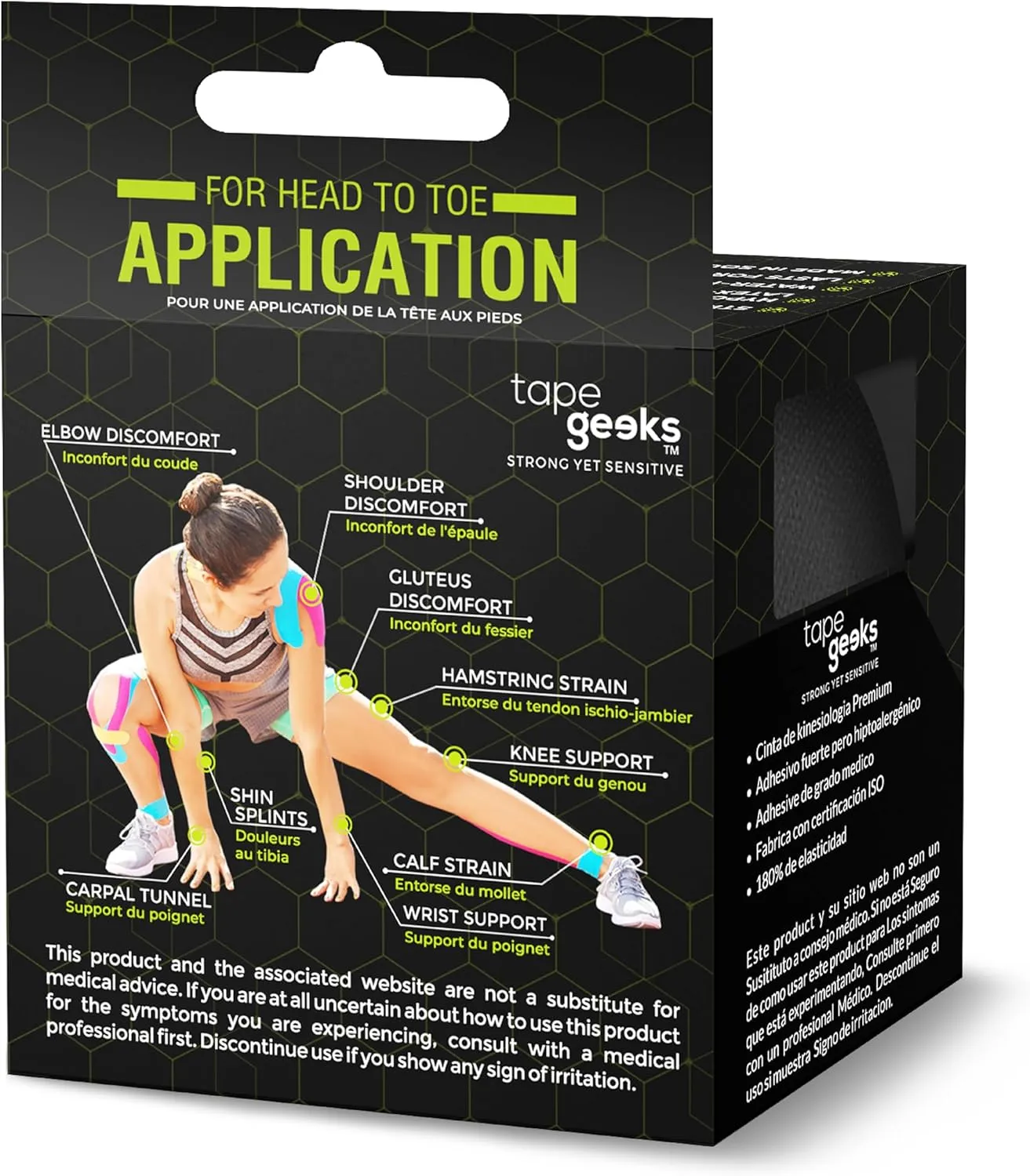TapeGeeks Kinesiology Tape Athletic Tape Hypoallergenic Kinesiology Tape Sports Tape Kinesiology Tape Waterproof, Body Tape Kinesiology Skin Tape Physio Tape Roll Kinesiology Tape for Knees