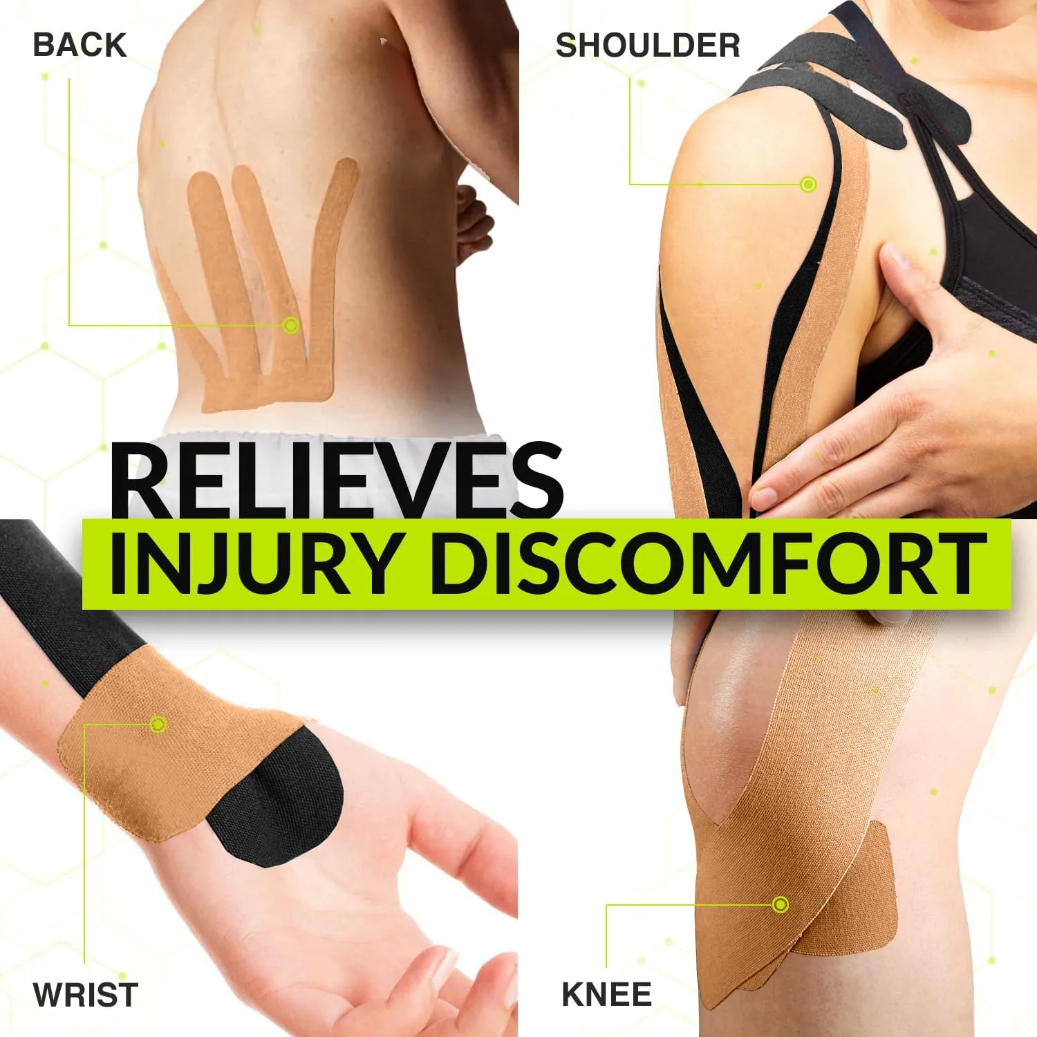 TapeGeeks Kinesiology Tape Athletic Tape Hypoallergenic Kinesiology Tape Sports Tape Kinesiology Tape Waterproof, Body Tape Kinesiology Skin Tape Physio Tape Roll Kinesiology Tape for Knees
