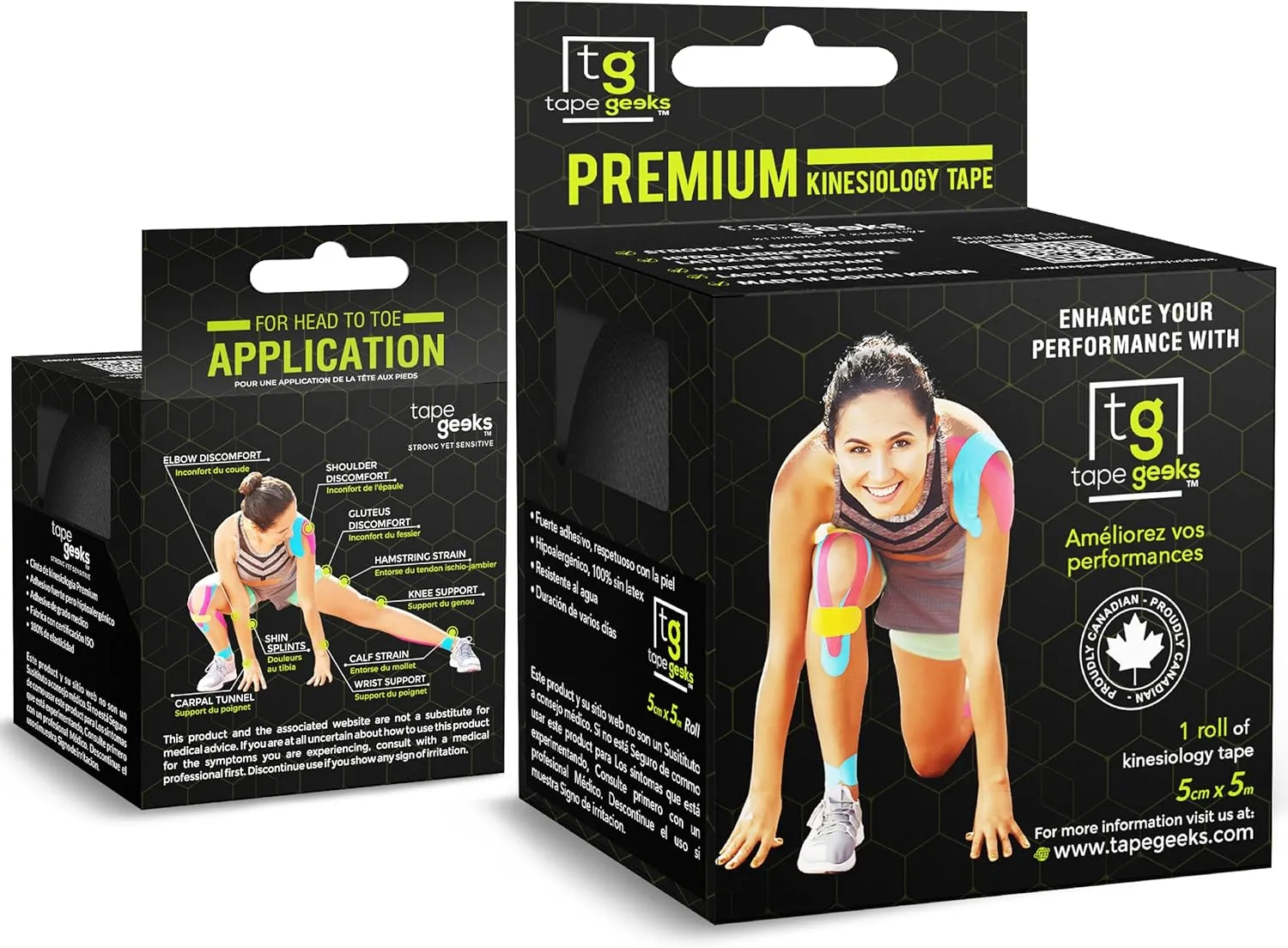 TapeGeeks Kinesiology Tape Athletic Tape Hypoallergenic Kinesiology Tape Sports Tape Kinesiology Tape Waterproof, Body Tape Kinesiology Skin Tape Physio Tape Roll Kinesiology Tape for Knees