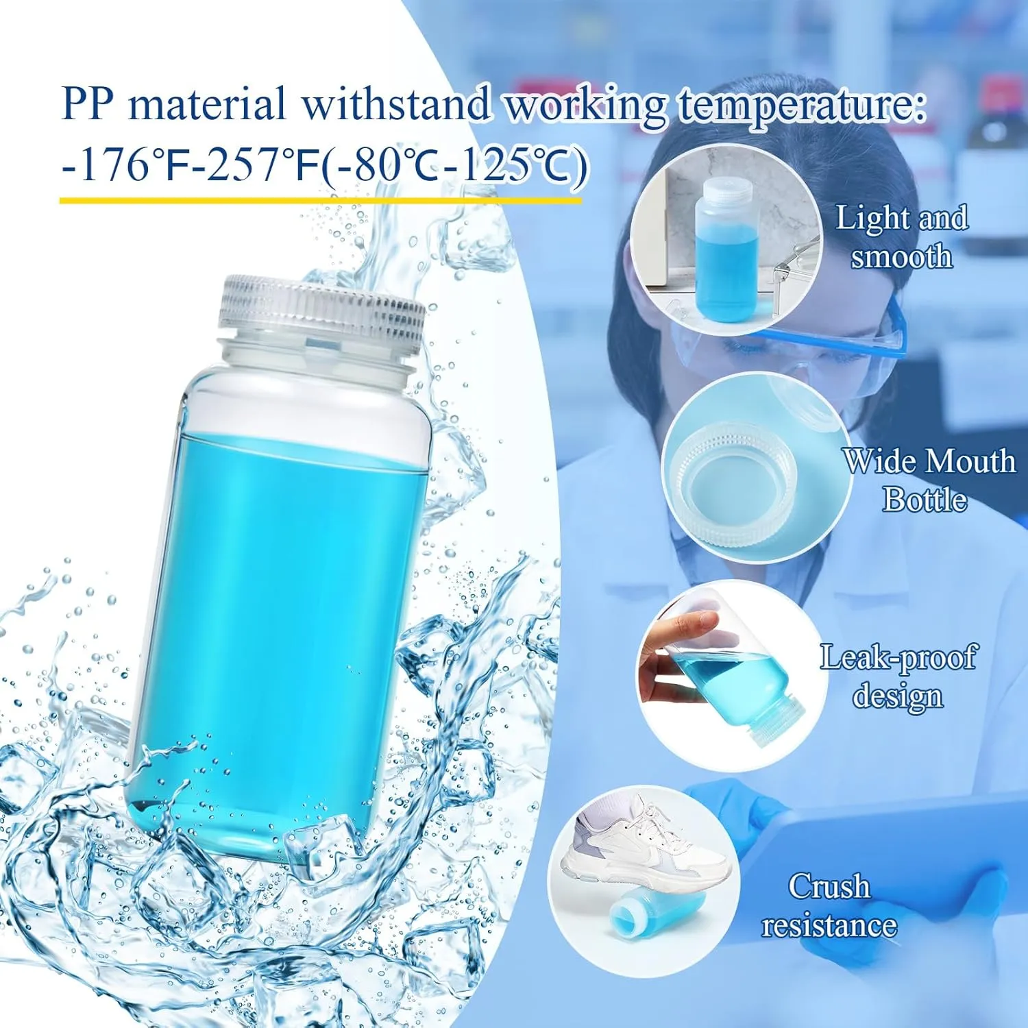 Tatuo 12 Pcs 32 oz 1000ml Polypropylene Wide Mouth Reagent Bottle Plastic Sample Bottles with Screw Caps Translucent PP Sample Containers with Lid for Liquids, Laboratory, Classroom, Storage at Home