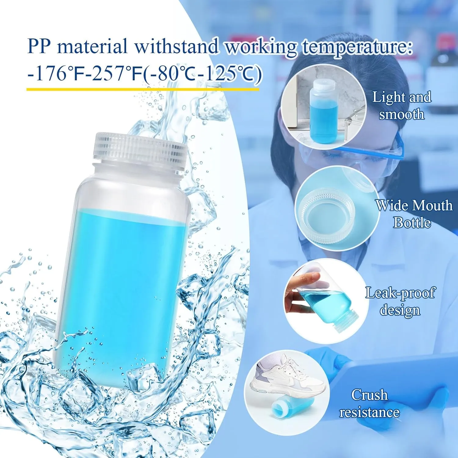 Tatuo 6 Pcs Wide Mouth Lab Reagent Bottle Polypropylene Sample Bottle Sealed Leakproof PP Plastic with Lid for Laboratory Classroom Storage at Home(Clear,32 oz)