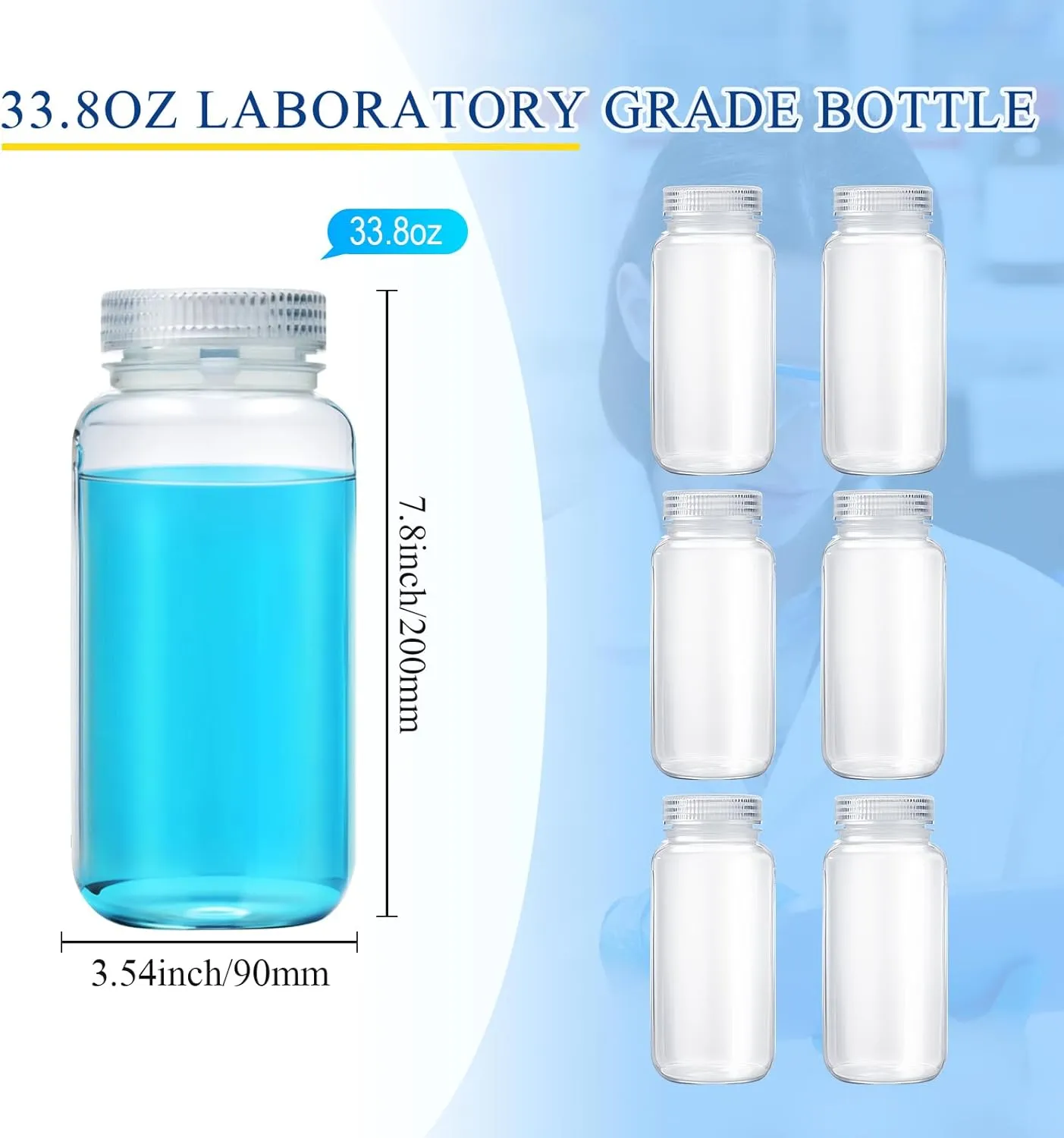 Tatuo 6 Pcs Wide Mouth Lab Reagent Bottle Polypropylene Sample Bottle Sealed Leakproof PP Plastic with Lid for Laboratory Classroom Storage at Home(Clear,32 oz)
