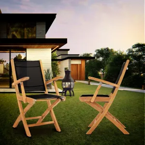 Teak Wood Miami Folding Arm Chair, Black (Set of 2)