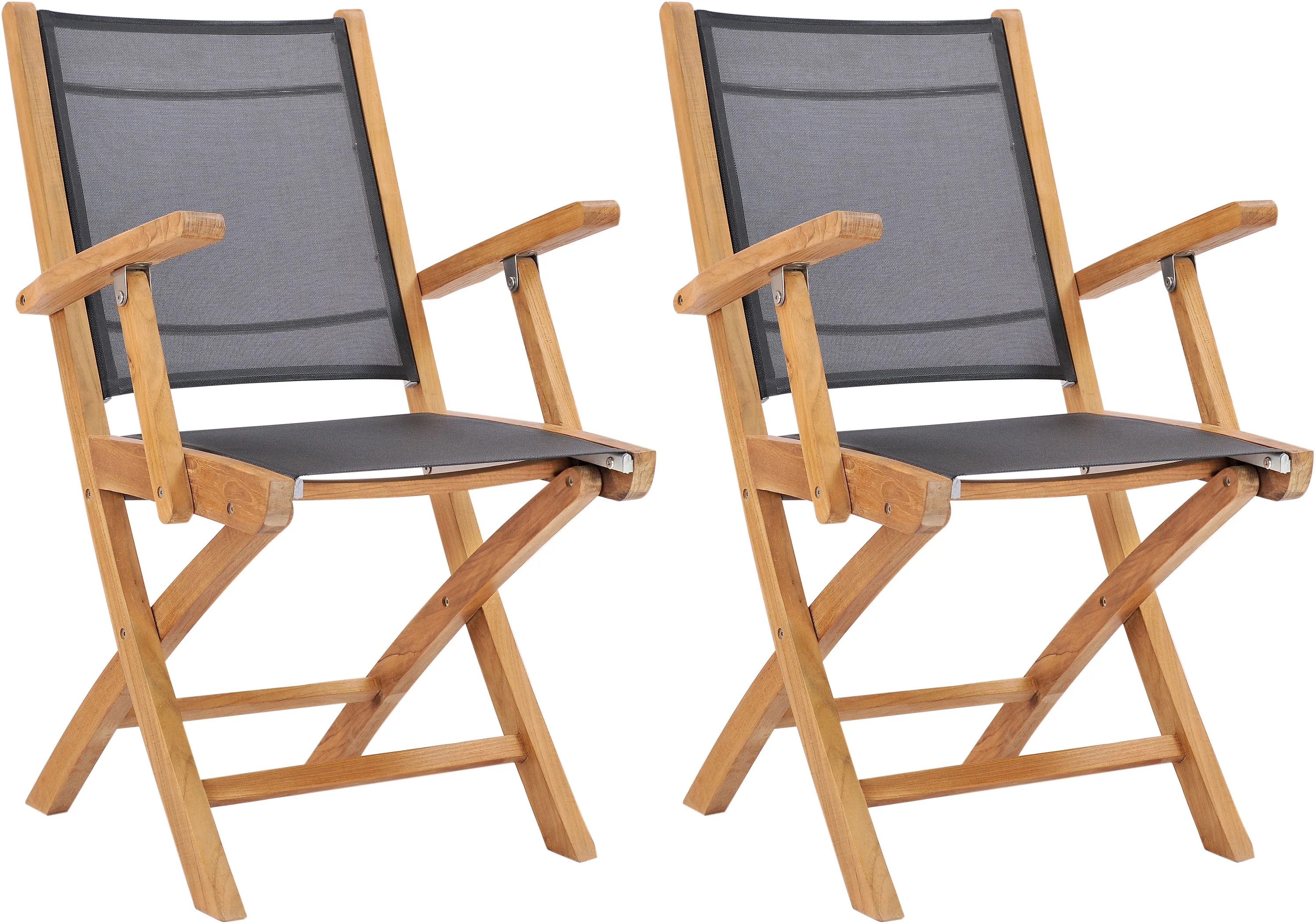 Teak Wood Miami Folding Arm Chair, Black (Set of 2)