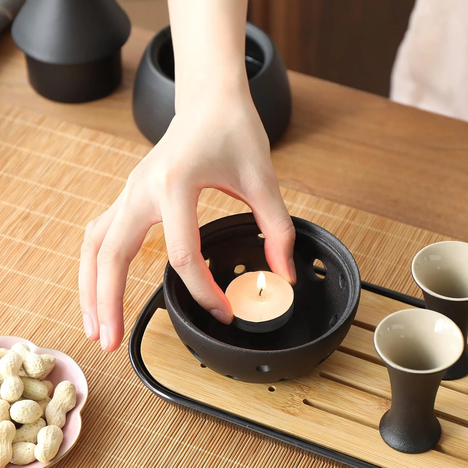 TEANAGOO 10 Pcs Sake Set, Sake Cups(0.9 Oz) with Bamboo Tray, Saki Cup Set with Warmer Pot(6 Oz), Sake Warmer Gift Sets for Friends/Family in Winter. Sake Set with Warmer for Christmas, Birthday, T2
