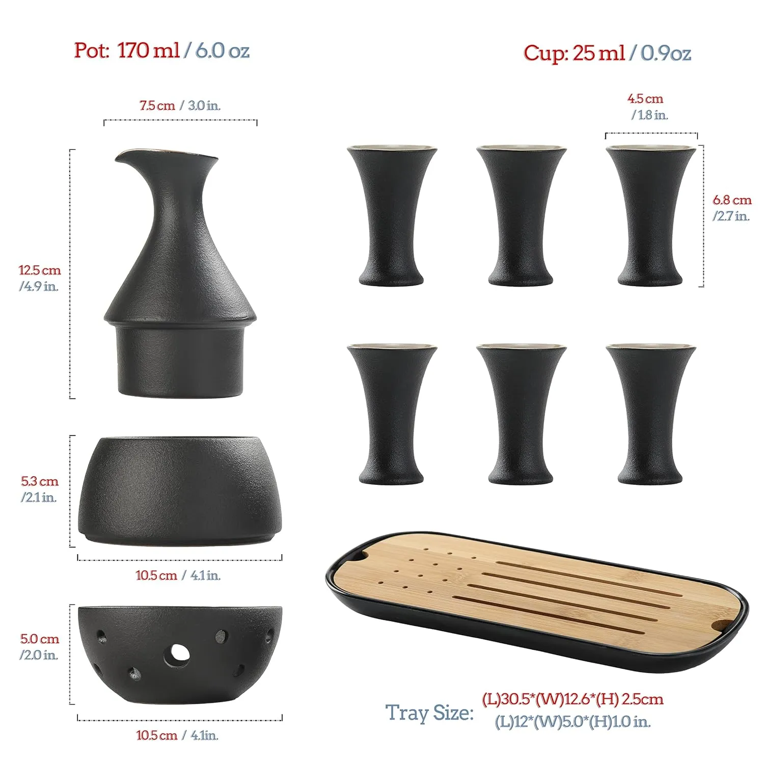 TEANAGOO 10 Pcs Sake Set, Sake Cups(0.9 Oz) with Bamboo Tray, Saki Cup Set with Warmer Pot(6 Oz), Sake Warmer Gift Sets for Friends/Family in Winter. Sake Set with Warmer for Christmas, Birthday, T2