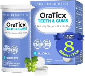 Teeth & Gums Dental Probiotic, 8 Billion CFU - Naturally Supports Oral Health, Fresh Breath, and Immunity, Oral Probiotic Supplement, Grape Flavor 30 Lozenges 1-PK