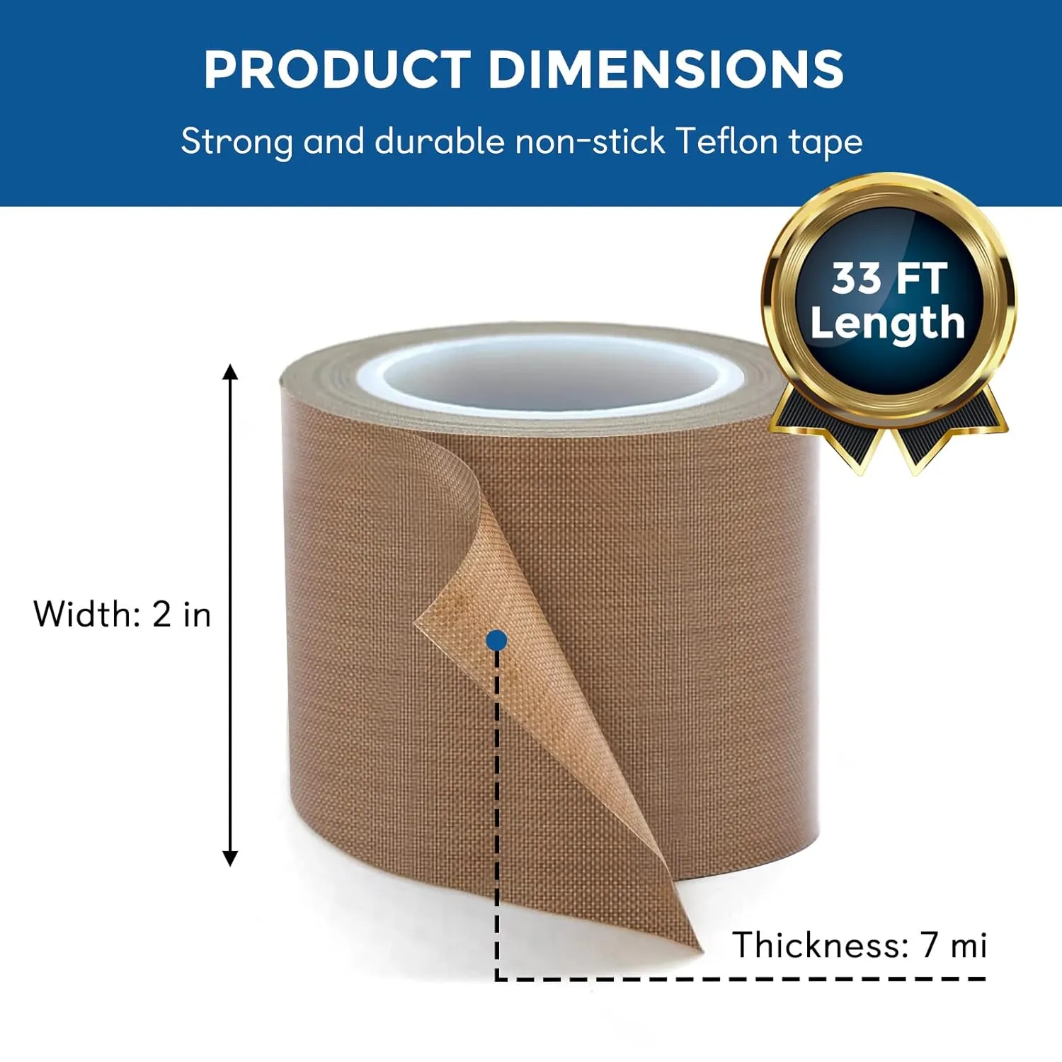 Teflon Fabric Tape, 2 Inch 30 Feet PTFE Tape for Vacuum Sealer Machine, Hand Impulse Sealers Insulation PTFE Coated Fiberglass Adhesive Tape Compatible with FoodSaver, Seal A Meal, Weston, Cabella
