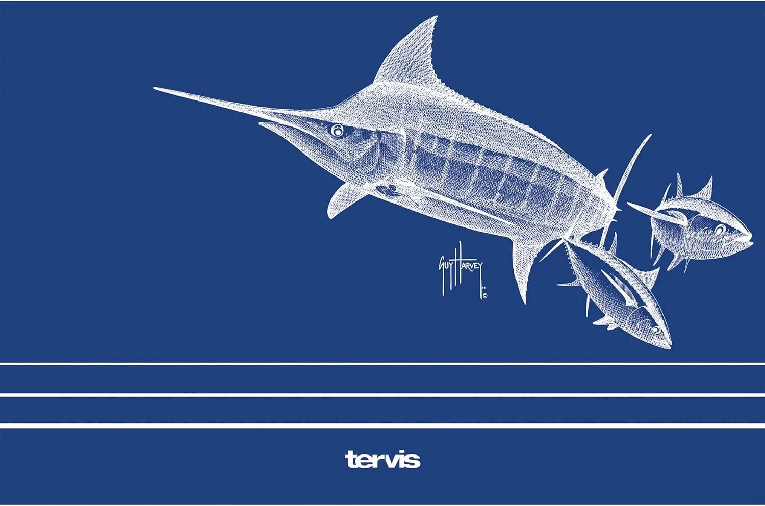 Tervis Guy Harvey Ink Marlin Triple Walled Insulated Tumbler Travel Cup Keeps Drinks Cold, 32oz Wide Mouth Bottle, Stainless Steel