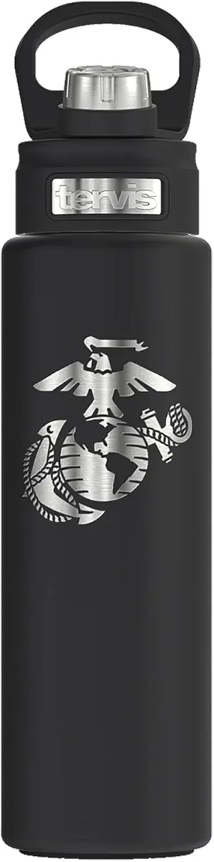 Tervis Marines Logo Engraved on Onyx Shadow Insulated Tumbler 24oz Wide Mouth Bottle Stainless Steel, 1 Count (Pack of 1)