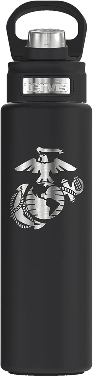 Tervis Marines Logo Engraved on Onyx Shadow Insulated Tumbler 24oz Wide Mouth Bottle Stainless Steel, 1 Count (Pack of 1)