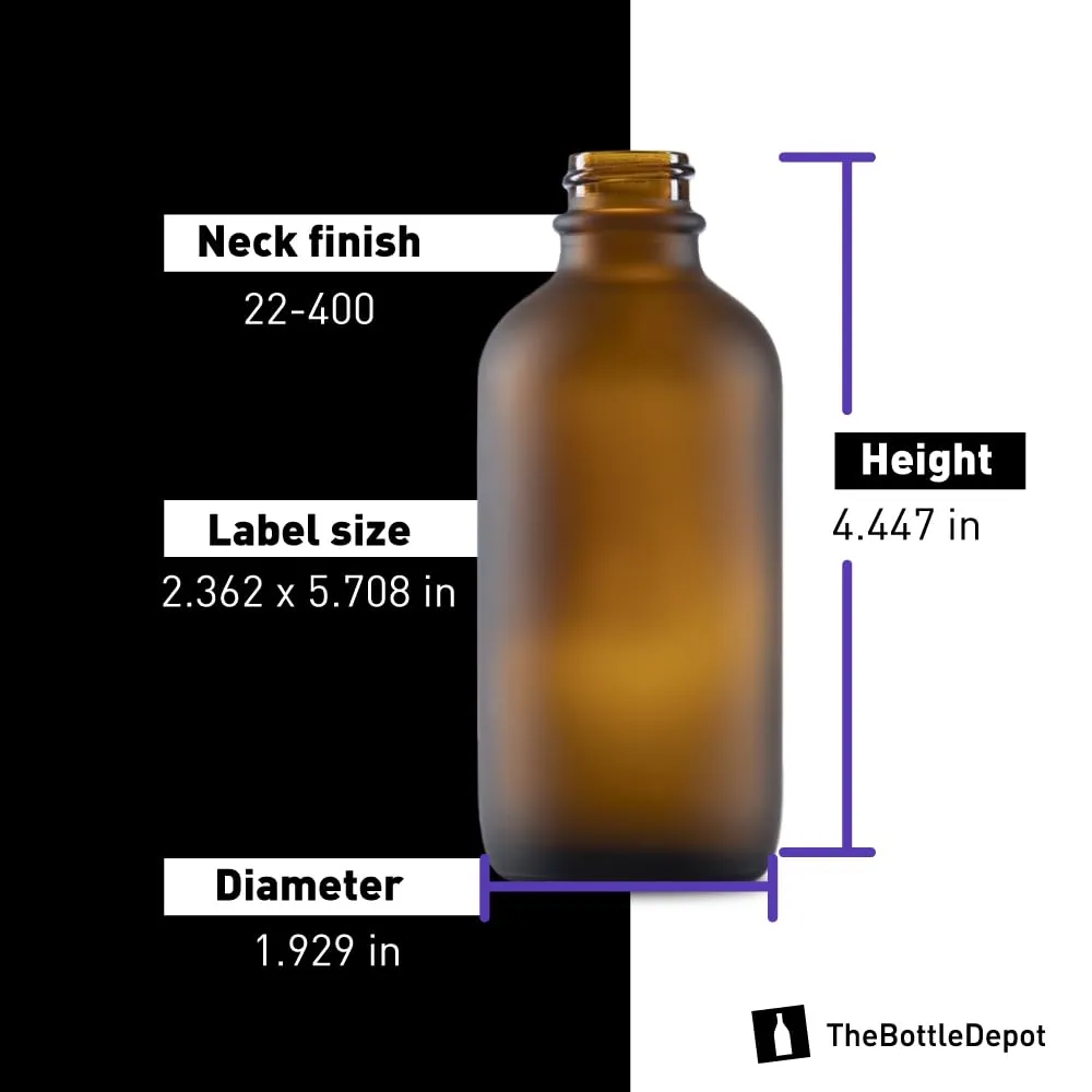 The Bottle Depot - 12 Pack - 4 oz Glass Bottle with Dropper - Amber Frosted - 22-400 Neck Finish - Boston Round Bottles - UV Rays Protection