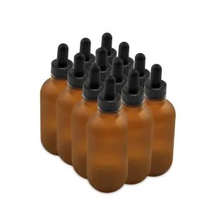 The Bottle Depot - 12 Pack - 4 oz Glass Bottle with Dropper - Amber Frosted - 22-400 Neck Finish - Boston Round Bottles - UV Rays Protection
