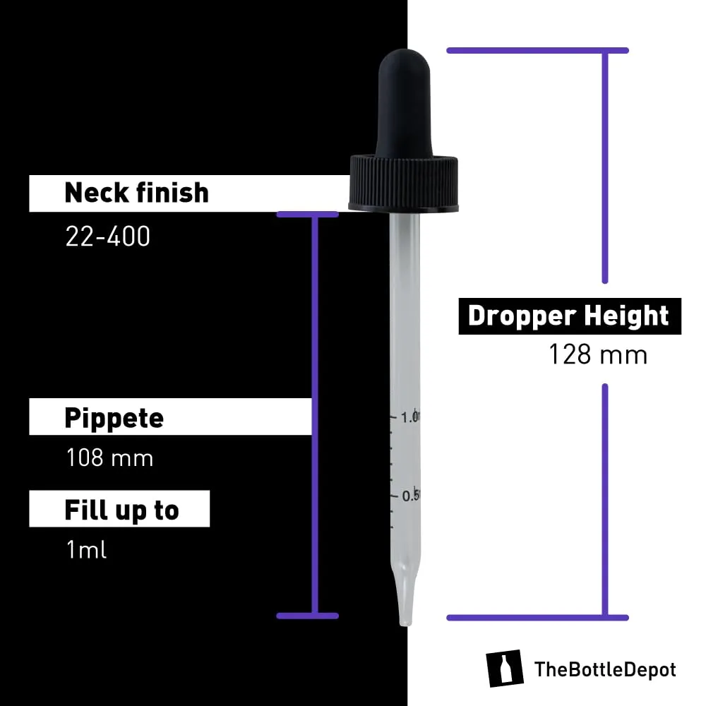 The Bottle Depot - 12 Pack - 4 oz Glass Bottle with Dropper - Black UV - 22-400 Neck Finish - Boston Round Bottles - UV Rays Protection