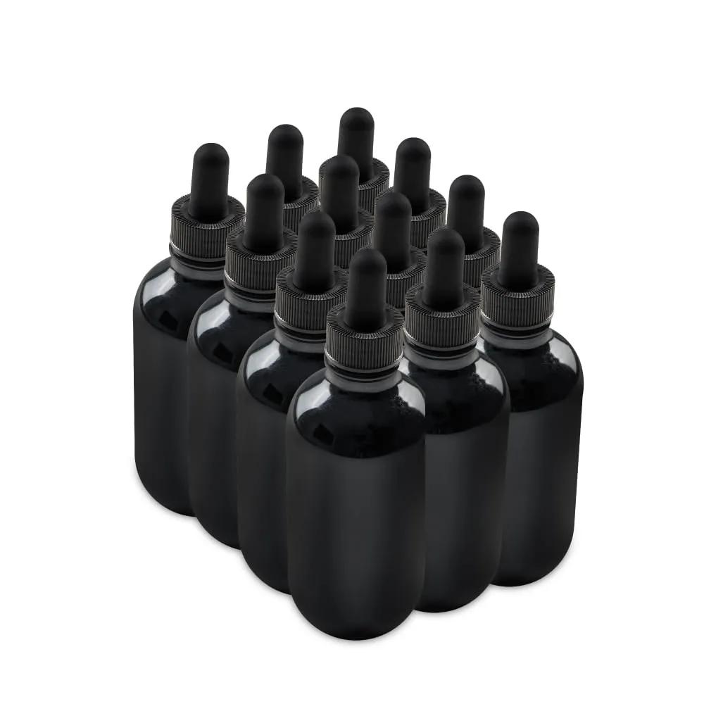 The Bottle Depot - 12 Pack - 4 oz Glass Bottle with Dropper - Black UV - 22-400 Neck Finish - Boston Round Bottles - UV Rays Protection