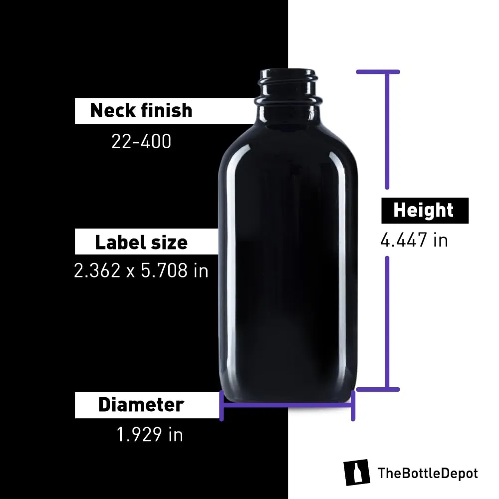 The Bottle Depot - 12 Pack - 4 oz Glass Bottle with Dropper - Black UV - 22-400 Neck Finish - Boston Round Bottles - UV Rays Protection
