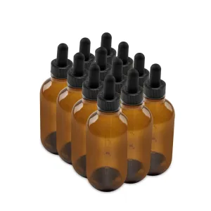 The Bottle Depot - 12 Pack - 4 oz Glass Bottle with Dropper - Clear Amber - 22-400 Neck Finish - Boston Round Bottles - UV Rays Protection