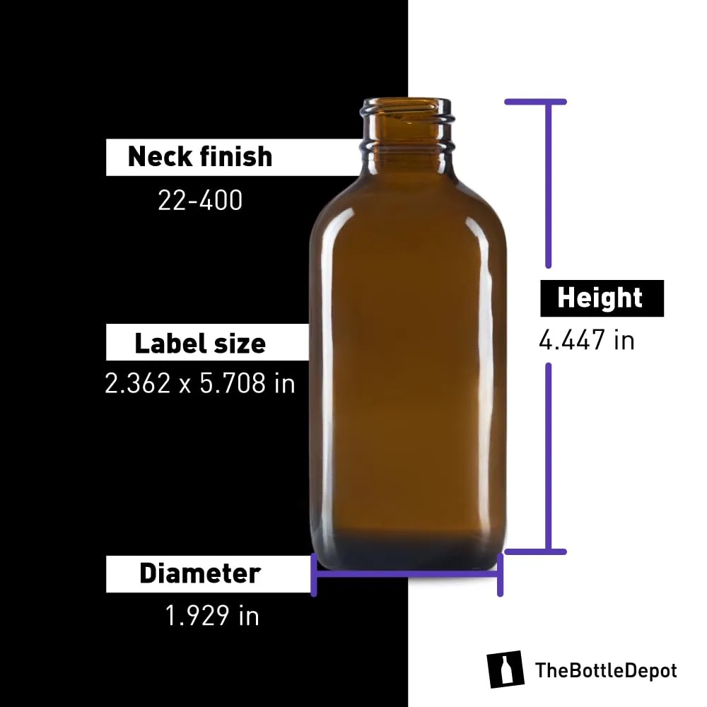 The Bottle Depot - 12 Pack - 4 oz Glass Bottle with Dropper - Clear Amber - 22-400 Neck Finish - Boston Round Bottles - UV Rays Protection