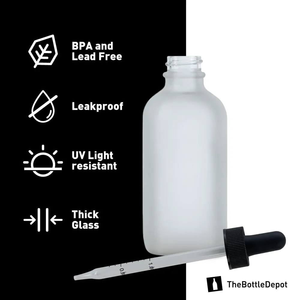 The Bottle Depot - 12 Pack - 4 oz Glass Bottle with Dropper - Clear Frosted - 22-400 Neck Finish - Boston Round Bottles - UV Rays Protection