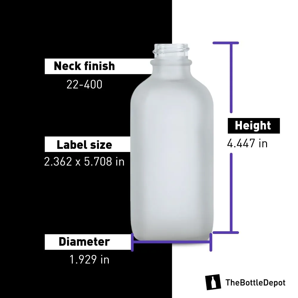 The Bottle Depot - 12 Pack - 4 oz Glass Bottle with Dropper - Clear Frosted - 22-400 Neck Finish - Boston Round Bottles - UV Rays Protection