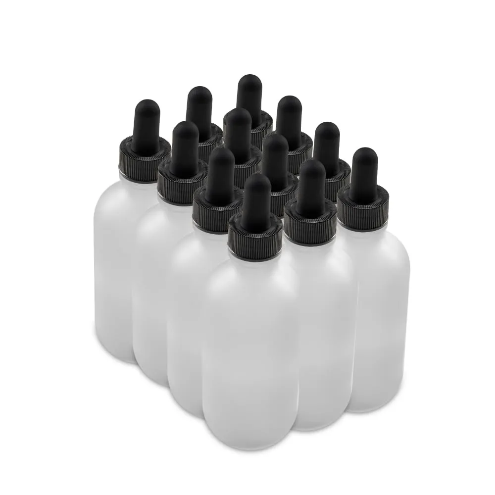 The Bottle Depot - 12 Pack - 4 oz Glass Bottle with Dropper - Clear Frosted - 22-400 Neck Finish - Boston Round Bottles - UV Rays Protection